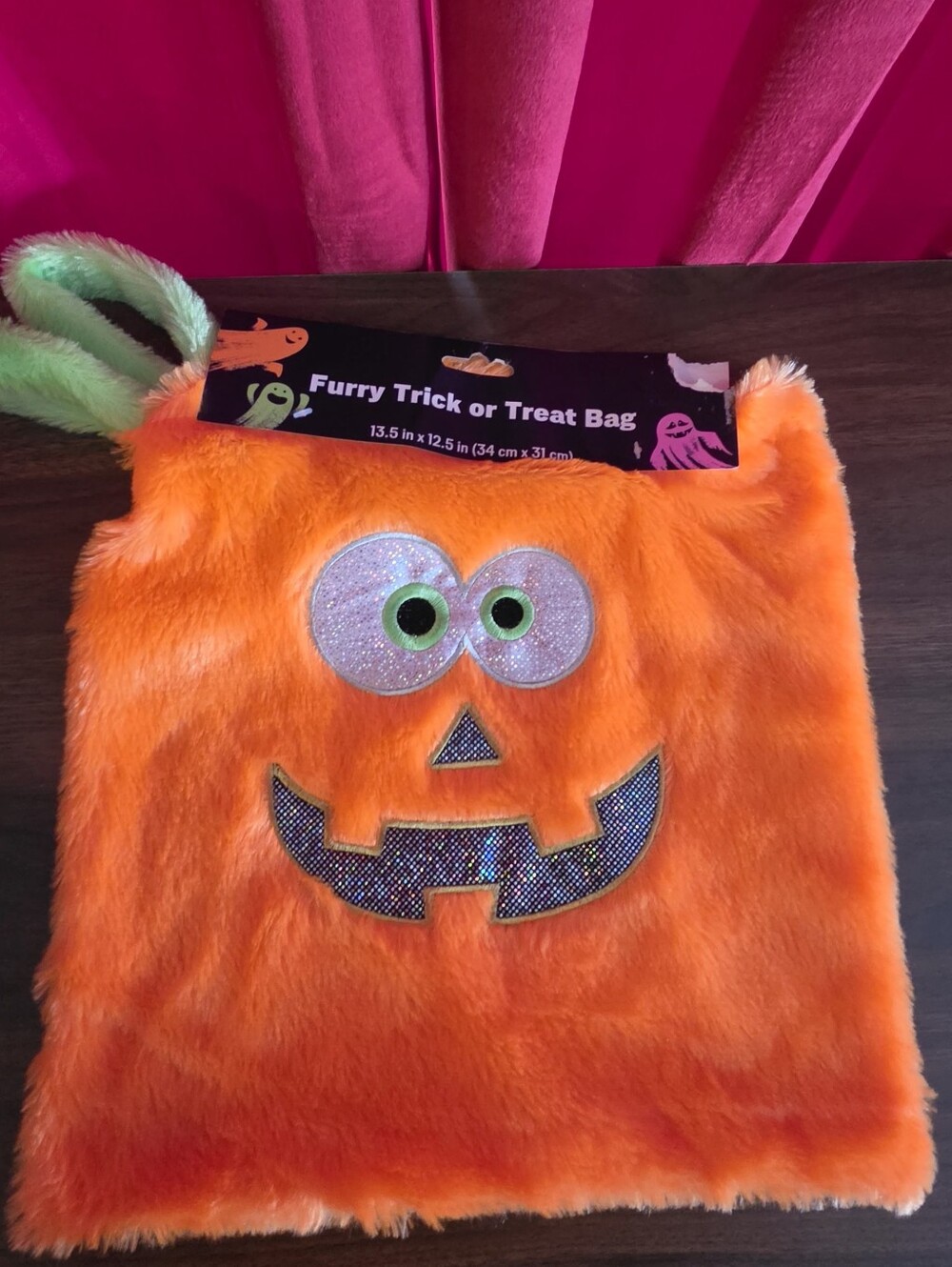Furry Fuzzy Orange Pumpkin Trick-or-Treat Bag - Kids Halloween Treat Bag